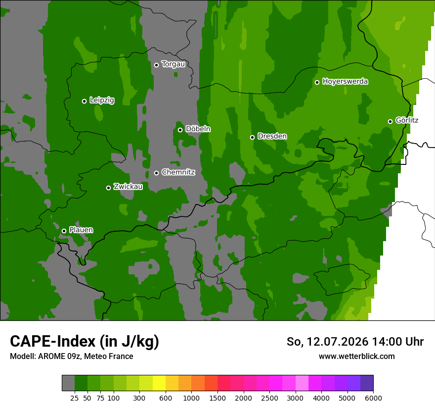 Modellkarte AROME – cape – sn