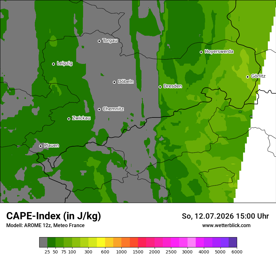 Modellkarte AROME – cape – sn
