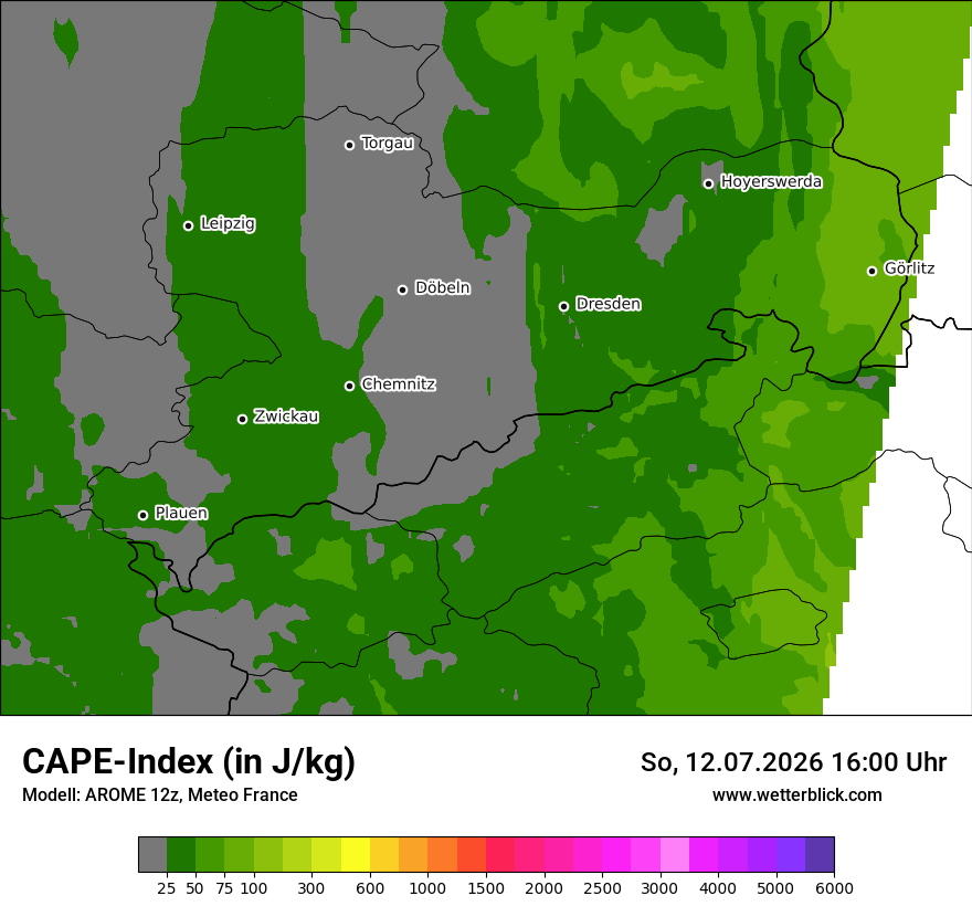 Modellkarte AROME – cape – sn
