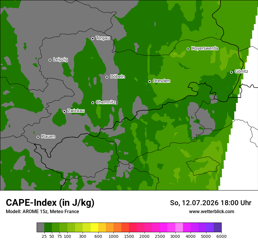 Modellkarte AROME – cape – sn