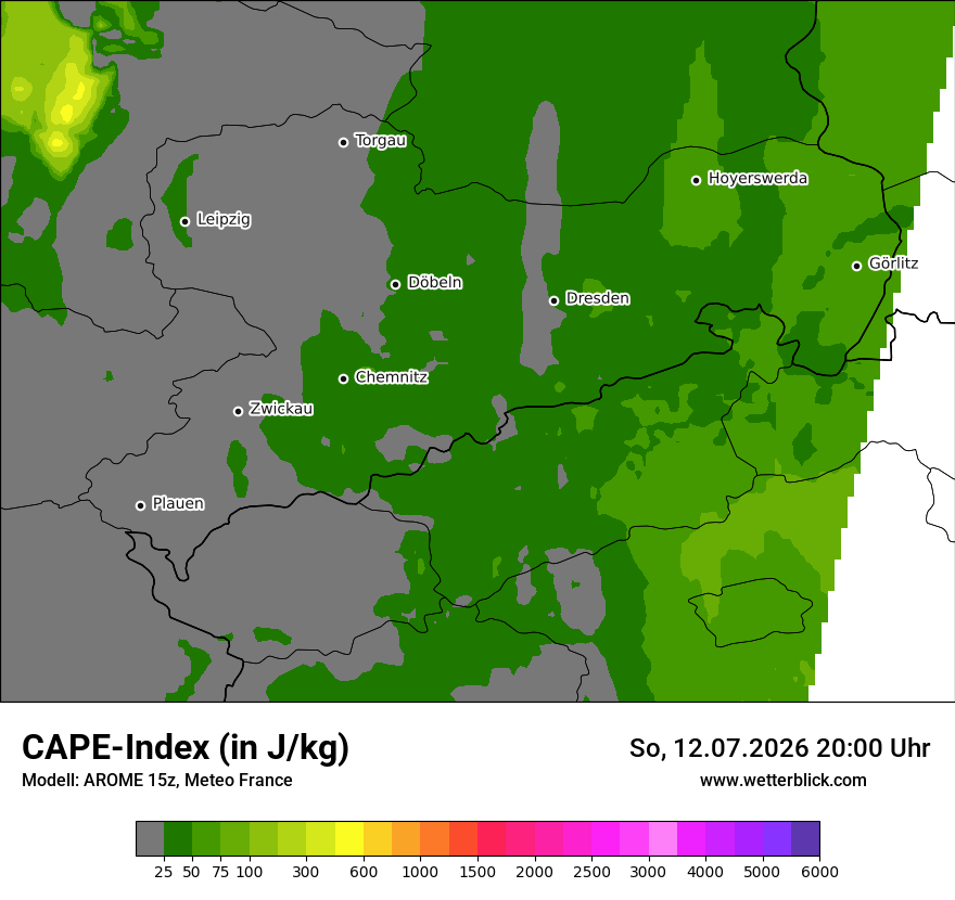 Modellkarte AROME – cape – sn