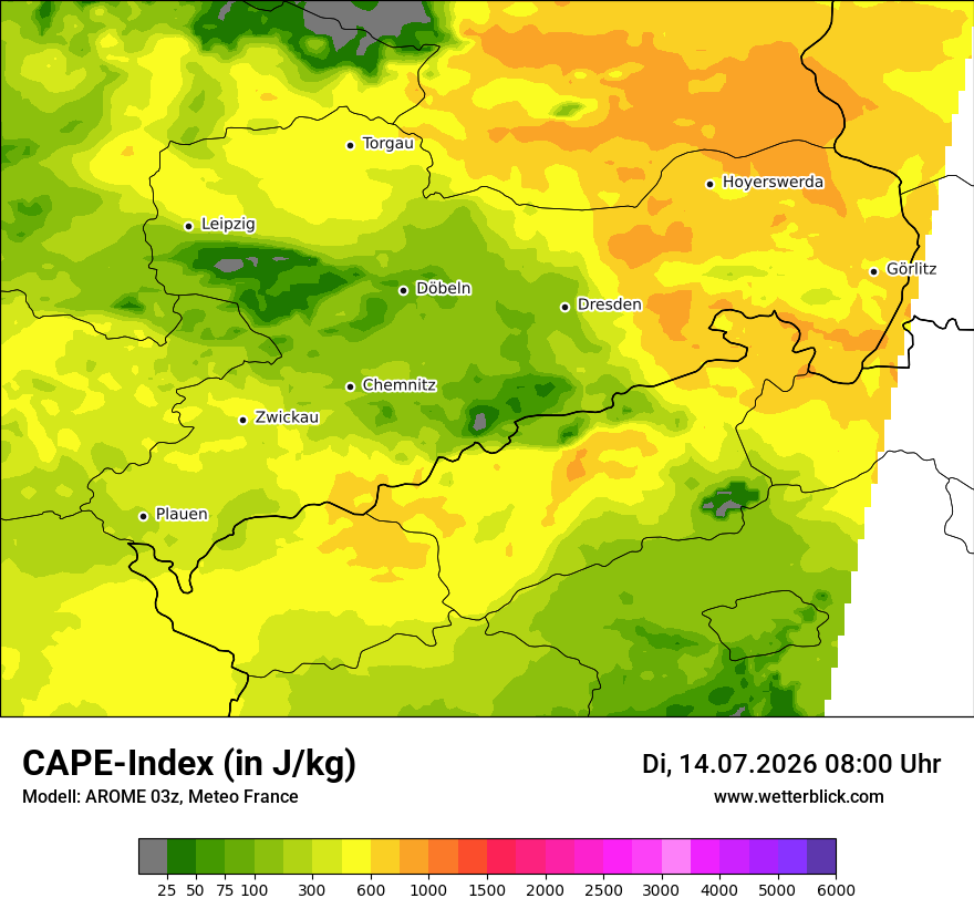 Modellkarte AROME – cape – sn