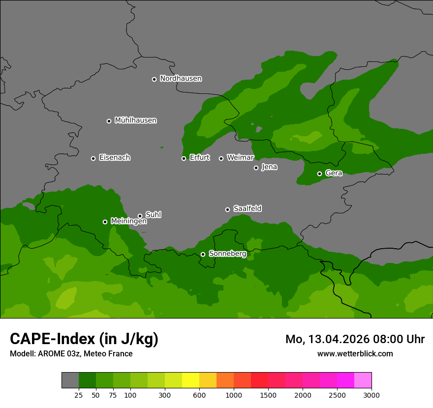Modellkarte AROME – cape – th