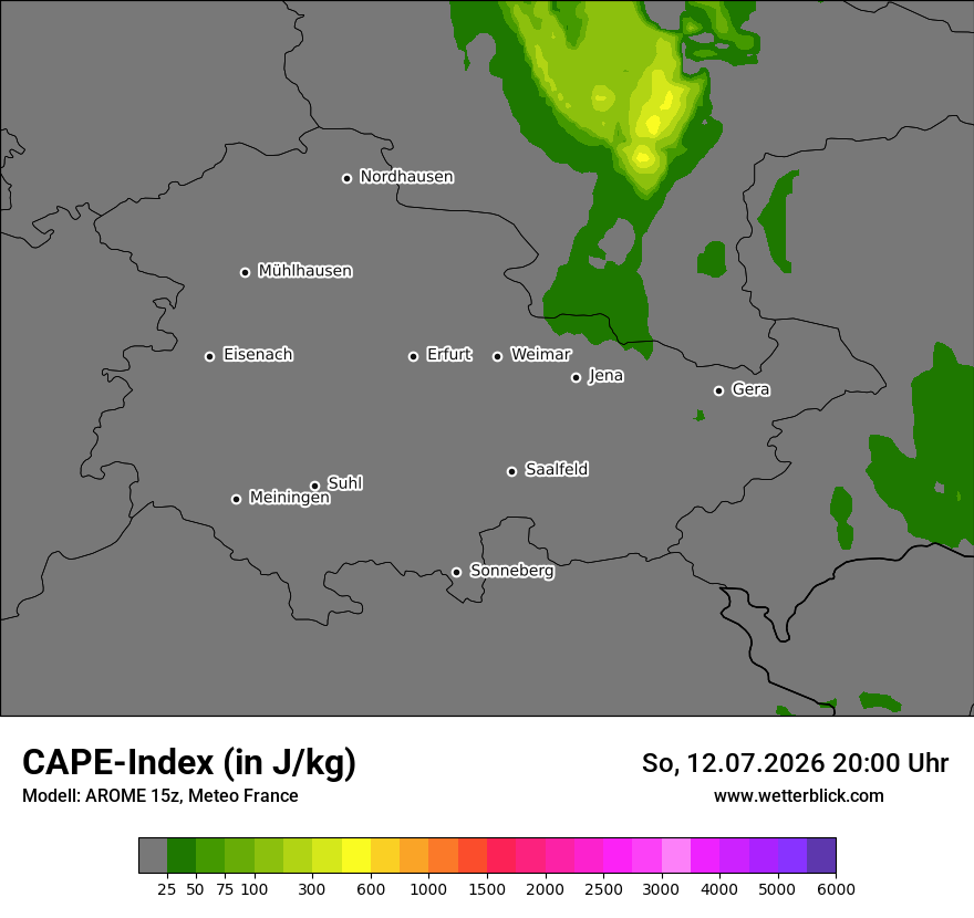 Modellkarte AROME – cape – th