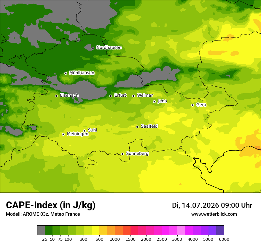 Modellkarte AROME – cape – th