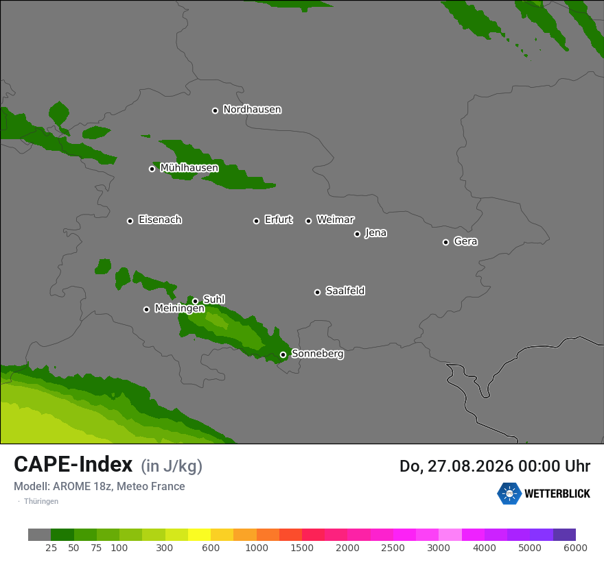 Modellkarte AROME – cape – th
