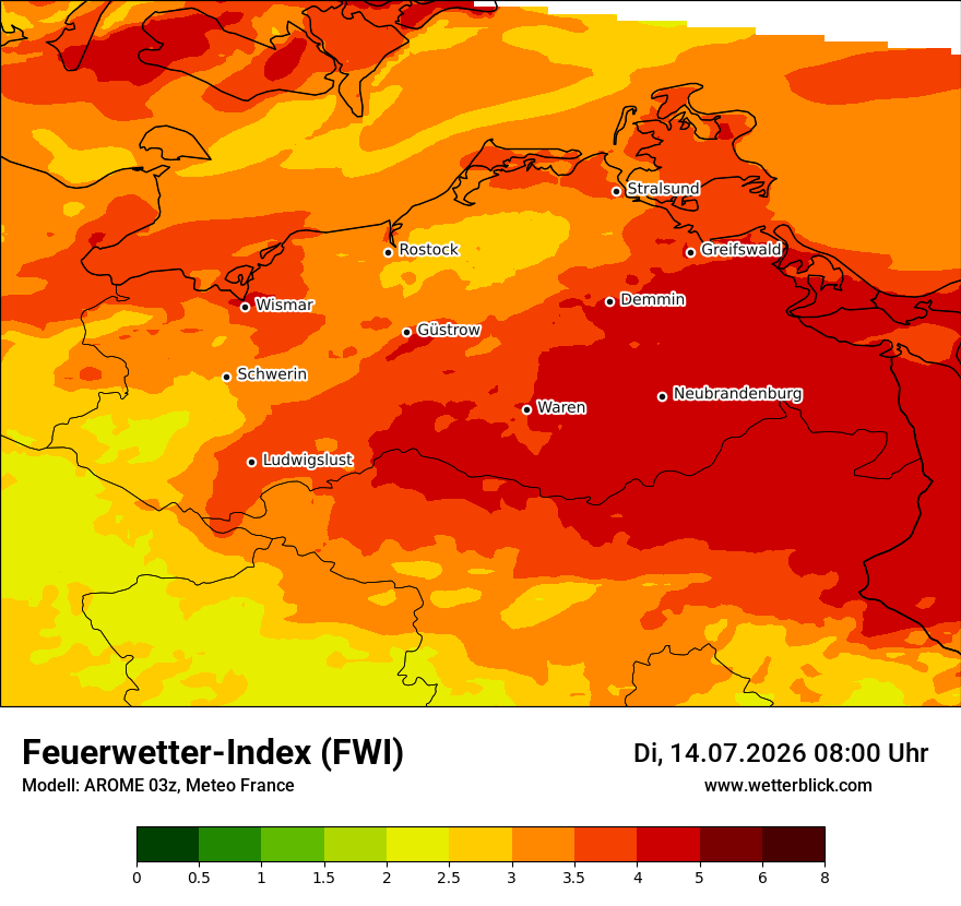 Modellkarte AROME – fwi – mv