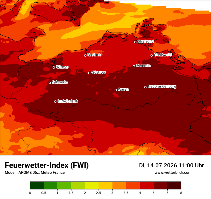 Modellkarte AROME – fwi – mv