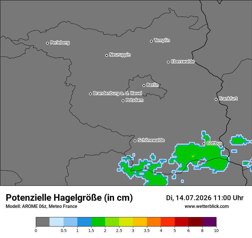 Modellkarte AROME – hail_size – bb