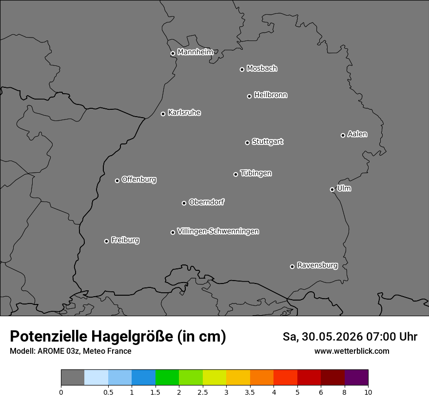 Modellkarte AROME – hail_size – bw