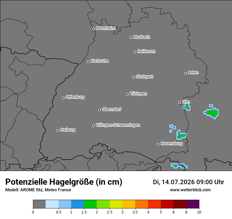 Modellkarte AROME – hail_size – bw