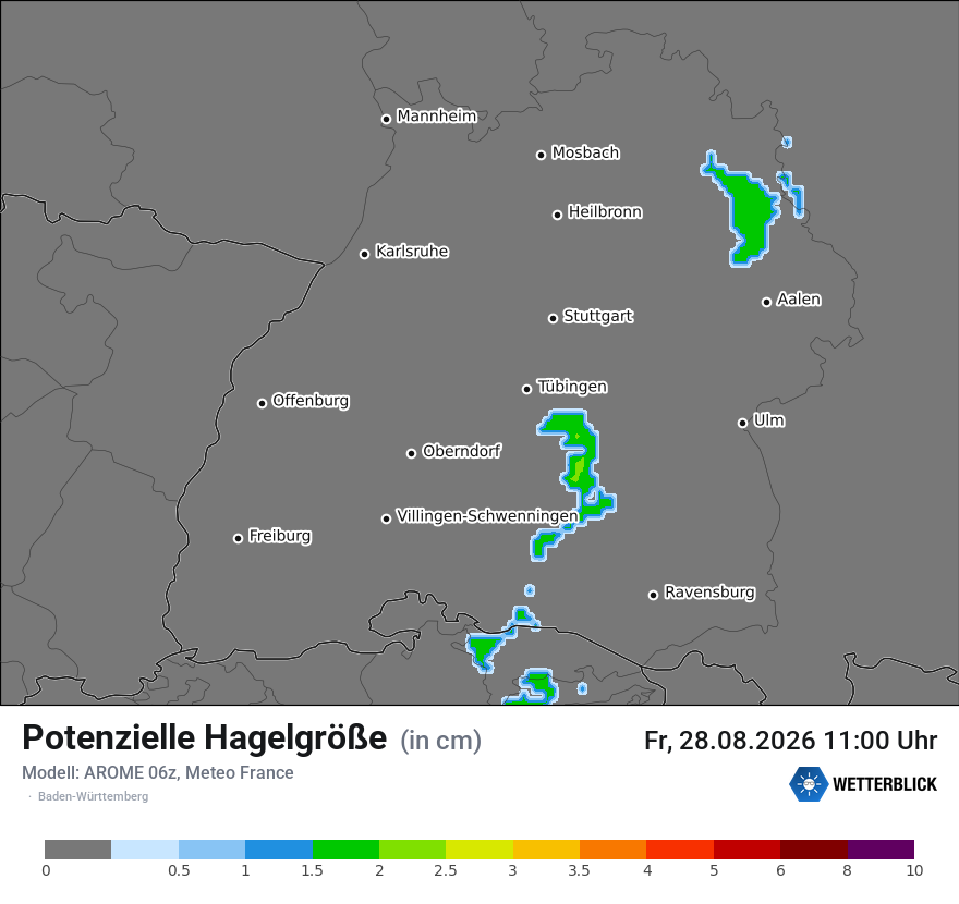 Modellkarte AROME – hail_size – bw