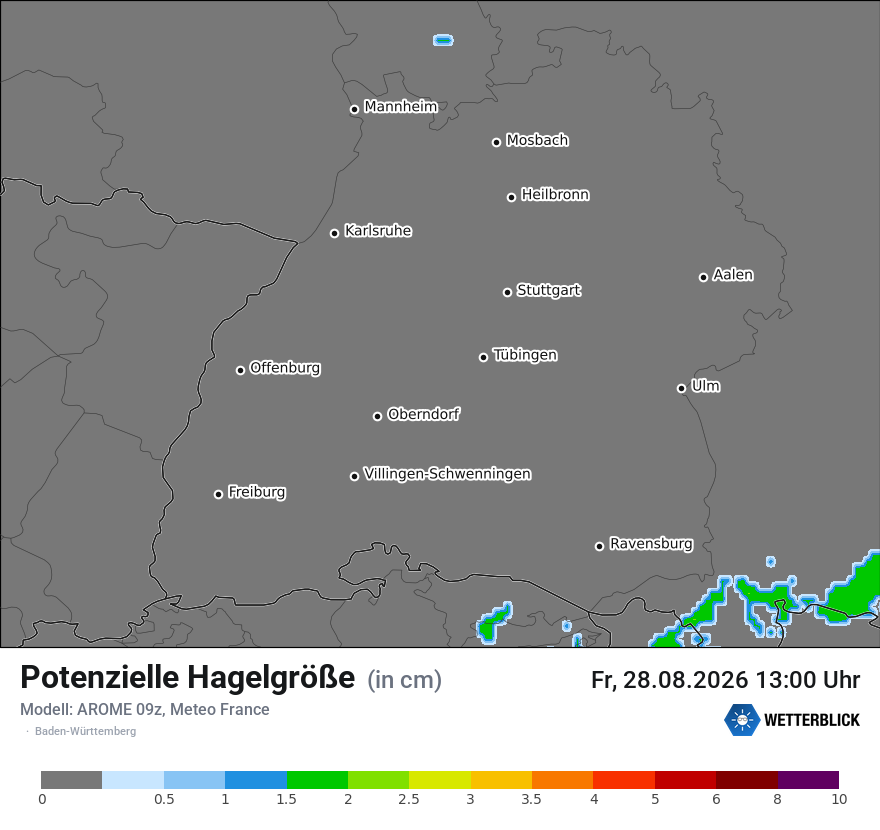 Modellkarte AROME – hail_size – bw