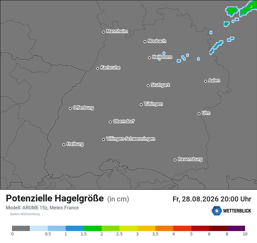 Modellkarte AROME – hail_size – bw