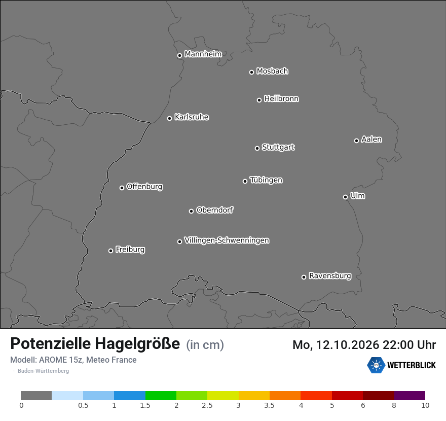 Modellkarte AROME – hail_size – bw