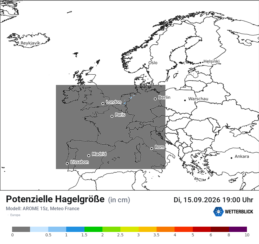 Modellkarte AROME – hail_size – europa