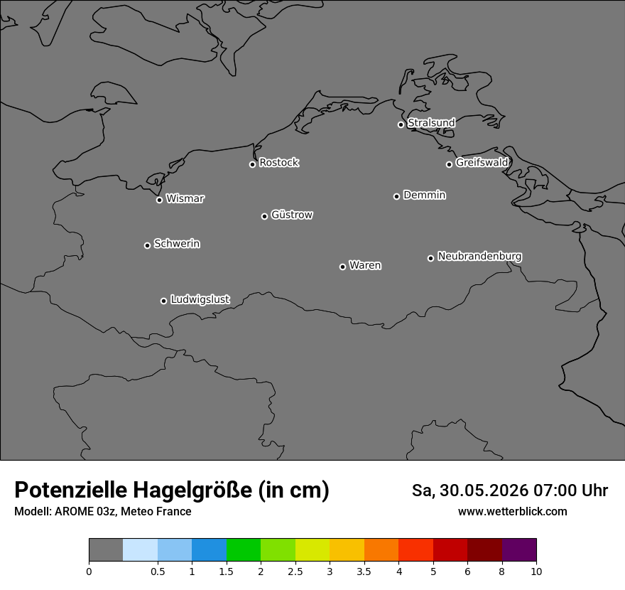 Modellkarte AROME – hail_size – mv