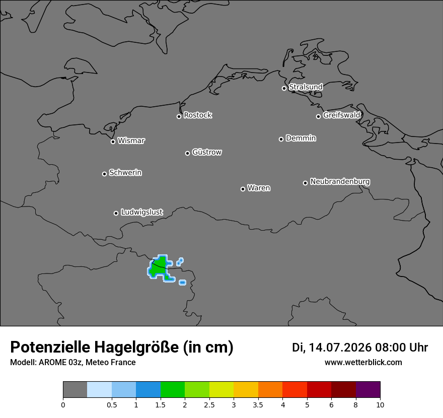 Modellkarte AROME – hail_size – mv