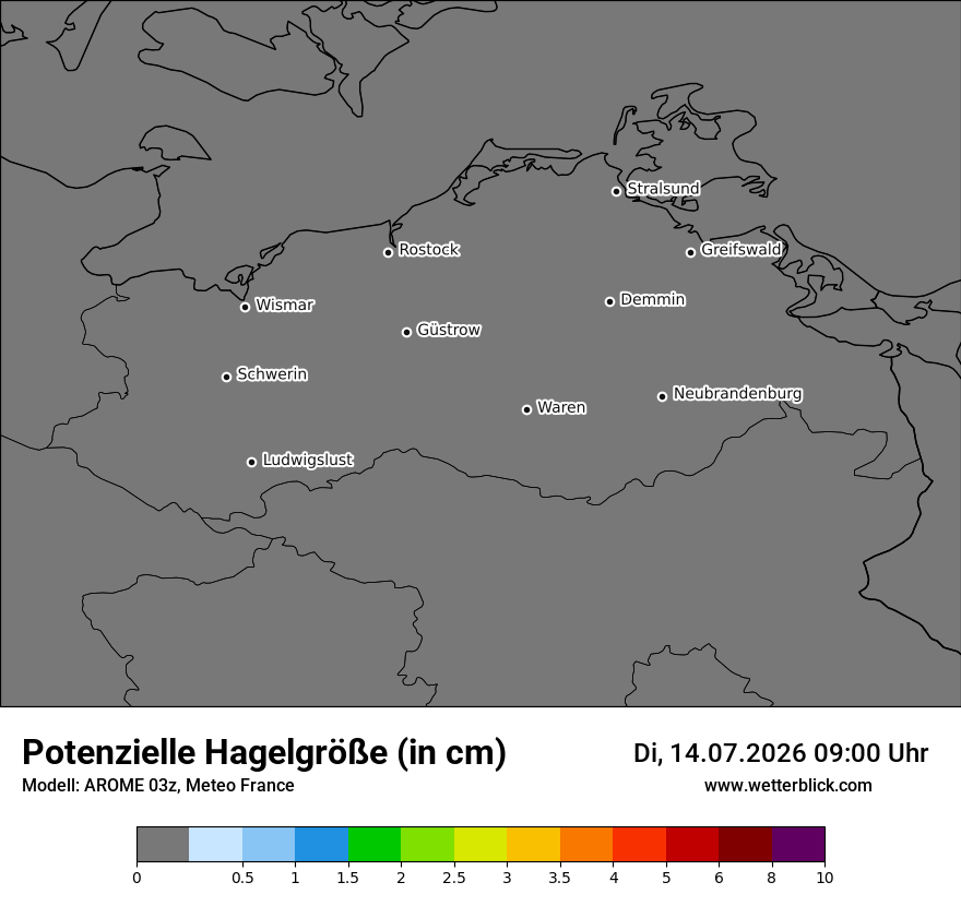 Modellkarte AROME – hail_size – mv