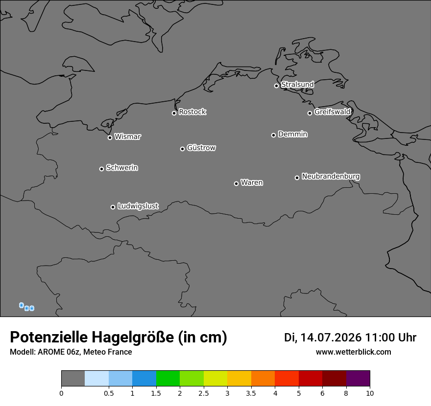 Modellkarte AROME – hail_size – mv