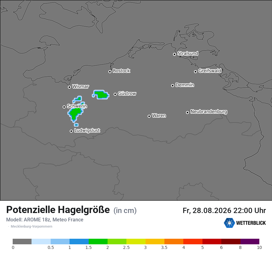 Modellkarte AROME – hail_size – mv
