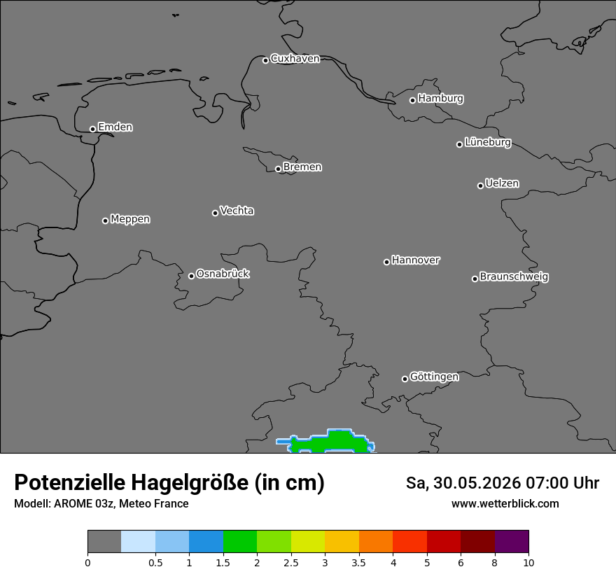 Modellkarte AROME – hail_size – ni