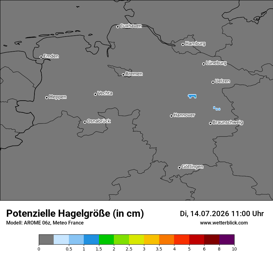 Modellkarte AROME – hail_size – ni