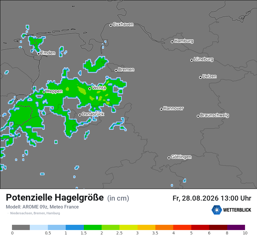 Modellkarte AROME – hail_size – ni