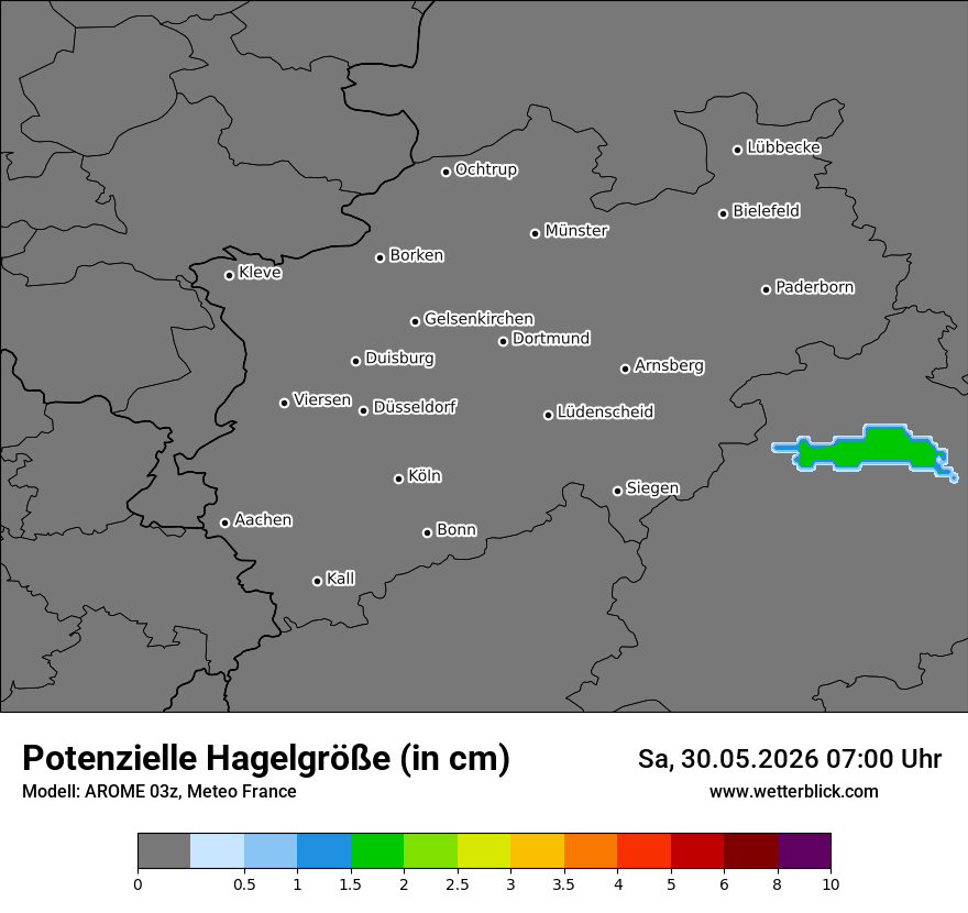 Modellkarte AROME – hail_size – nrw