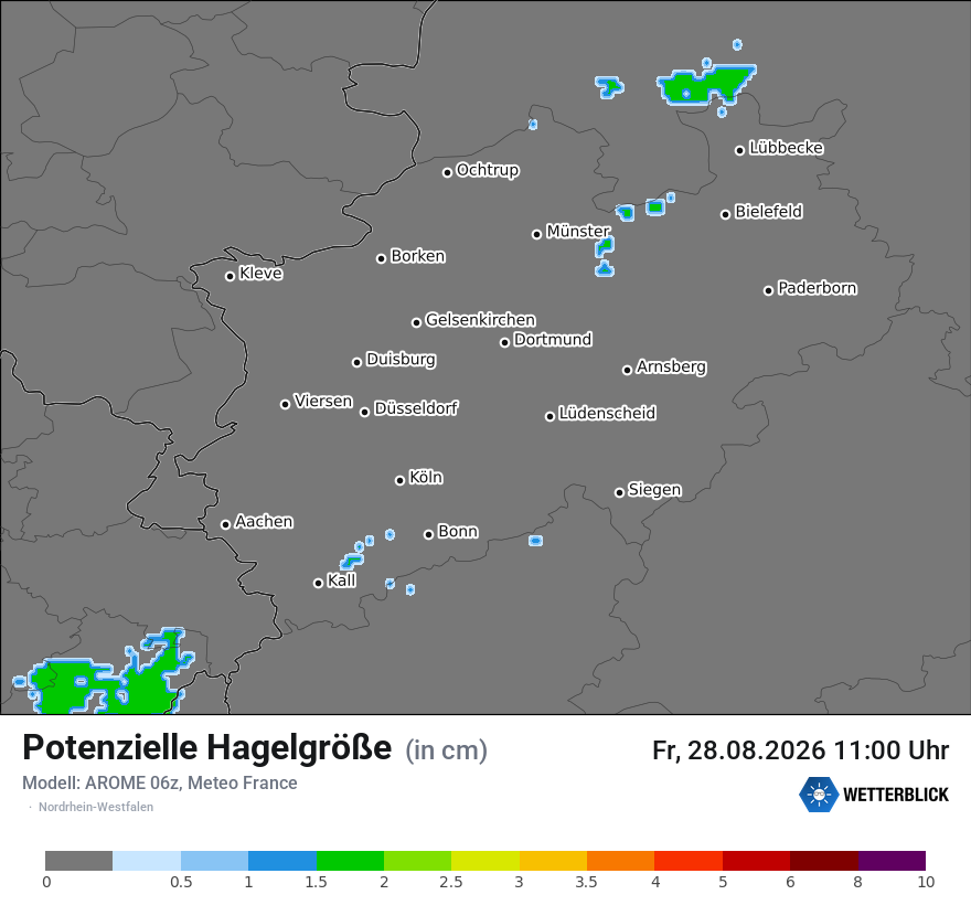 Modellkarte AROME – hail_size – nrw