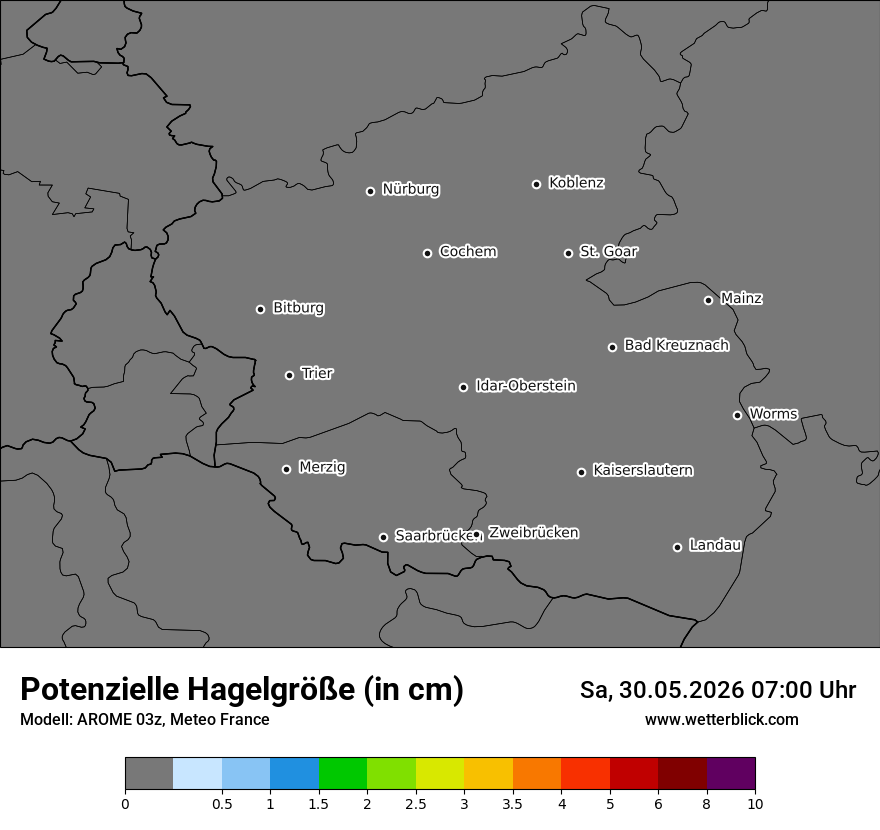 Modellkarte AROME – hail_size – rp