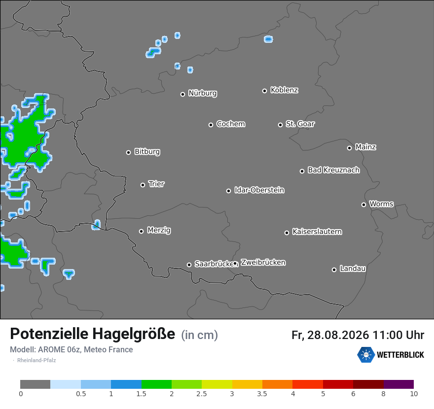 Modellkarte AROME – hail_size – rp