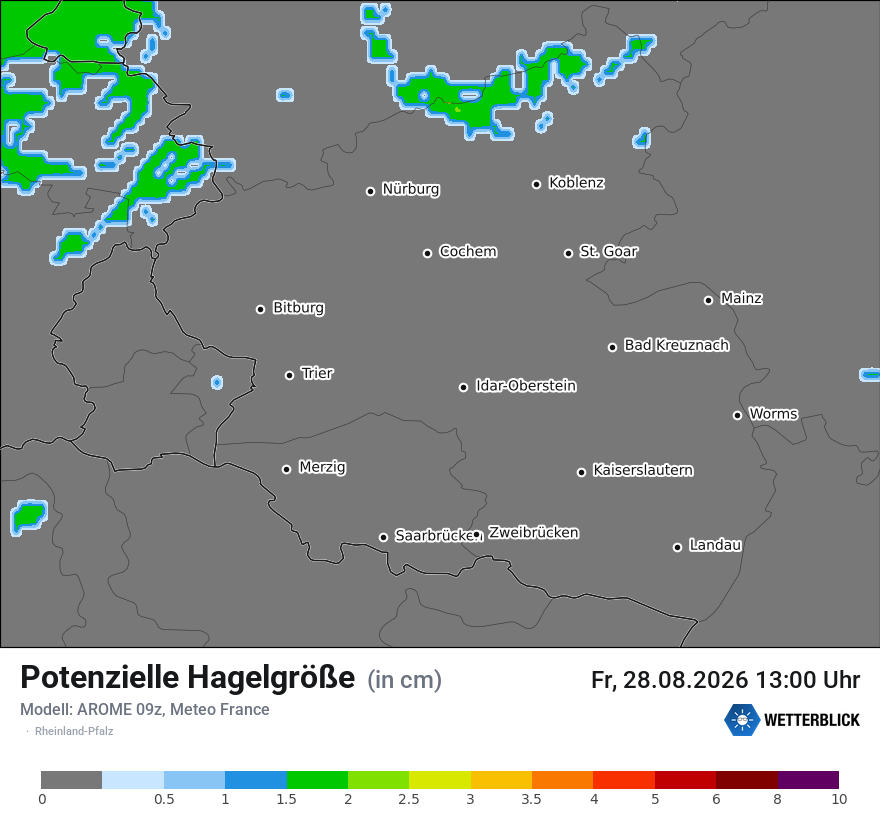 Modellkarte AROME – hail_size – rp