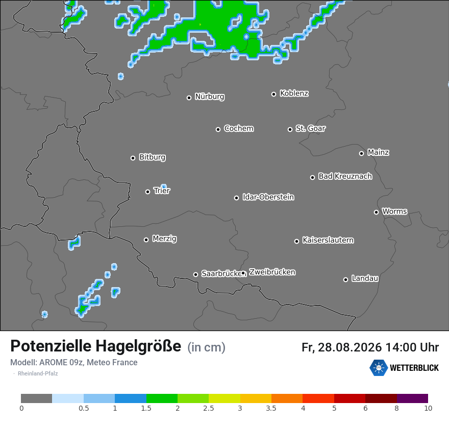 Modellkarte AROME – hail_size – rp
