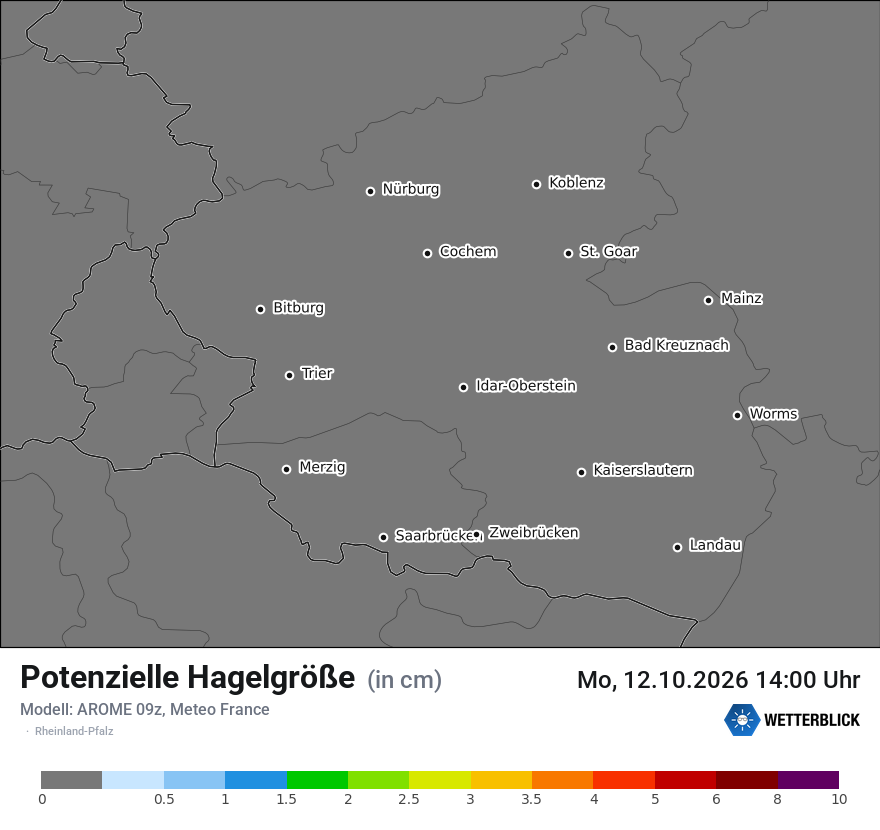 Modellkarte AROME – hail_size – rp