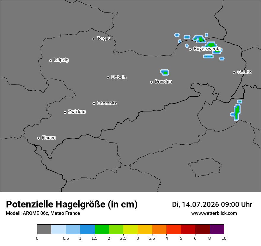Modellkarte AROME – hail_size – sn
