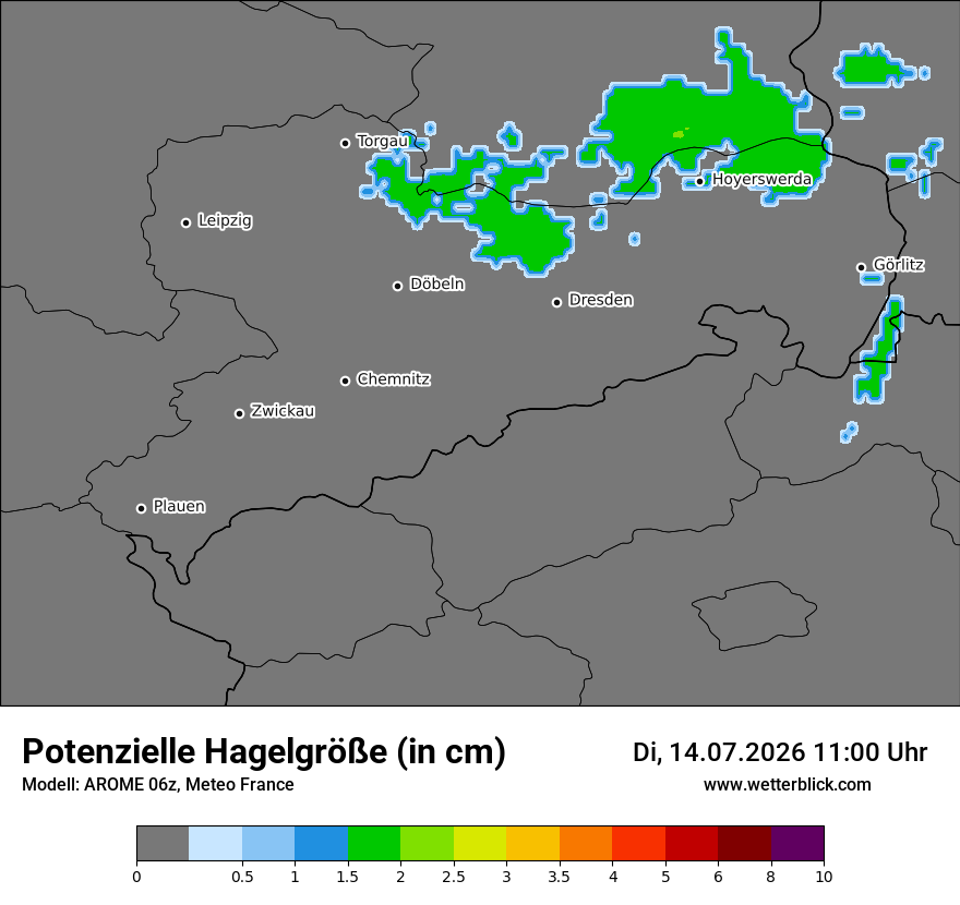 Modellkarte AROME – hail_size – sn