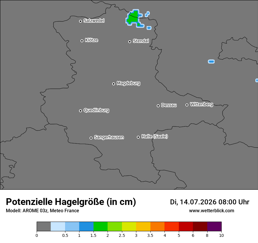 Modellkarte AROME – hail_size – st