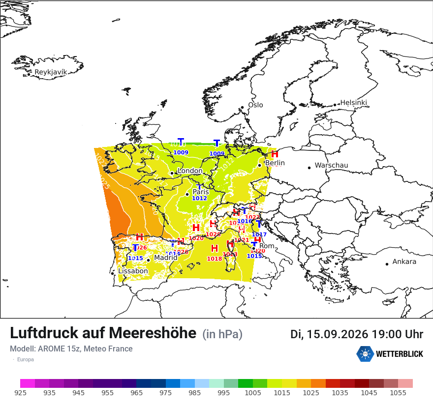 Modellkarte AROME – pmsl – europa