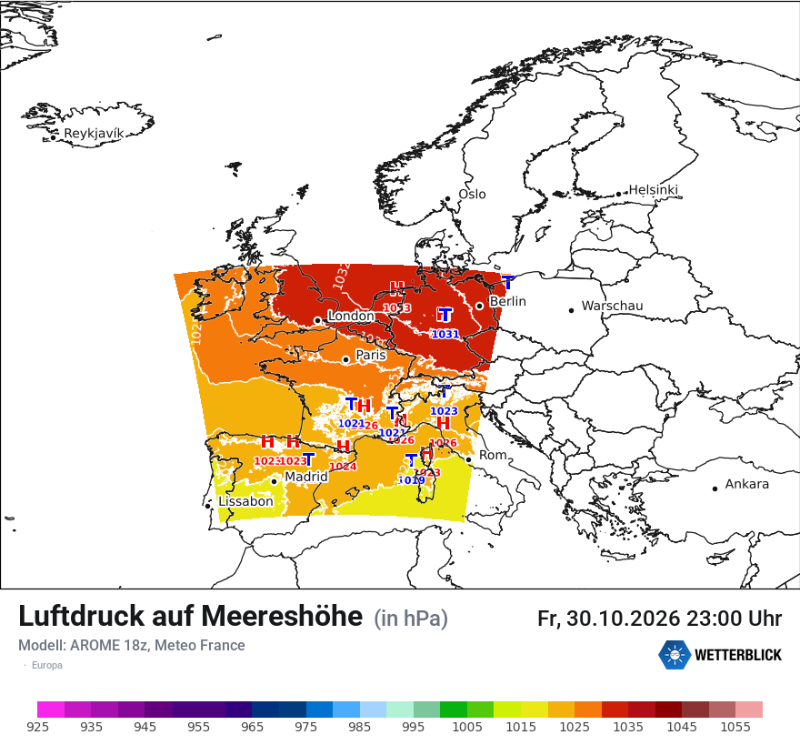 Modellkarte AROME – pmsl – europa