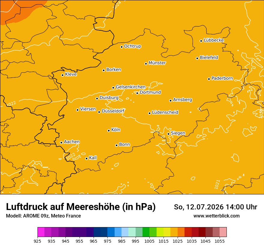 Modellkarte AROME – pmsl – nrw