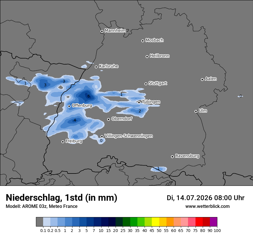 Modellkarte AROME – precip – bw