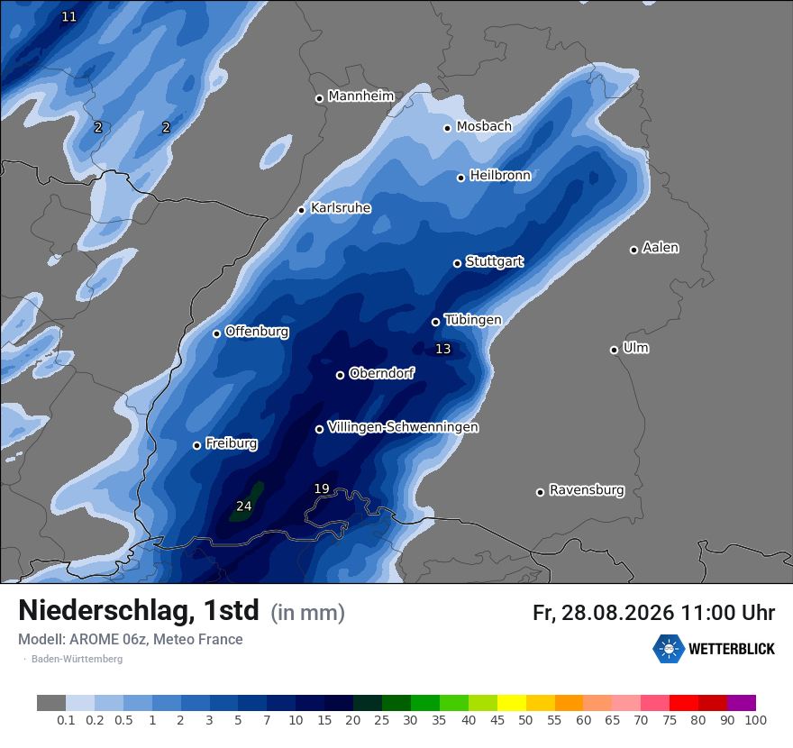 Modellkarte AROME – precip – bw