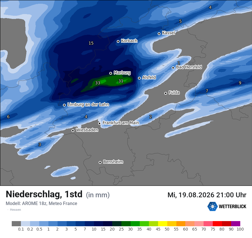 Modellkarte AROME – precip – he