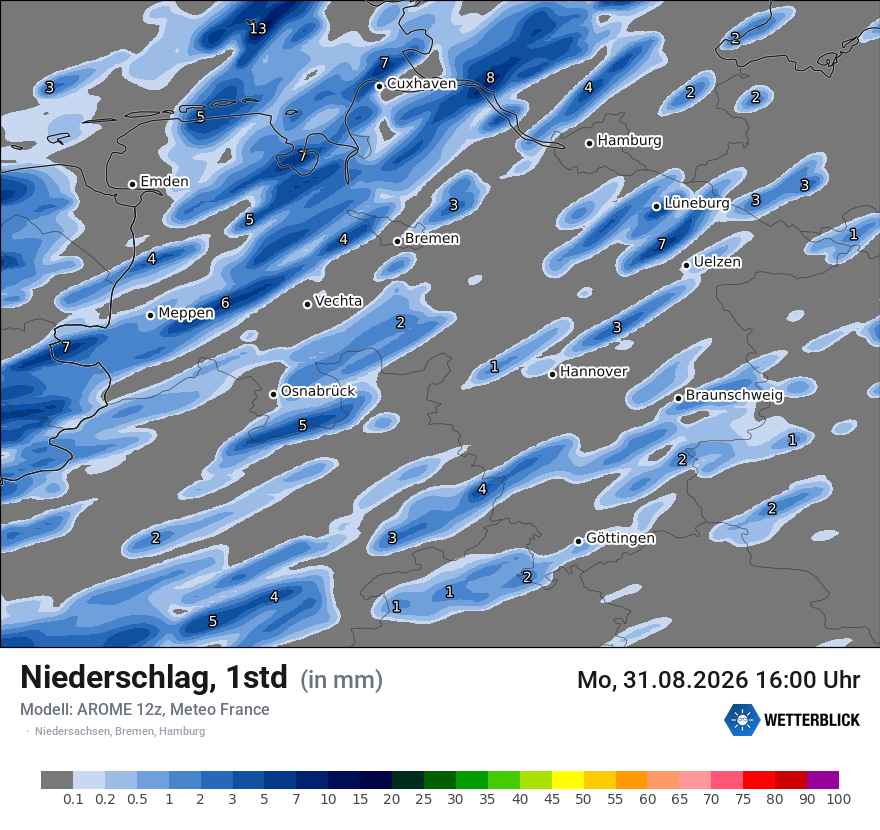 Modellkarte AROME – precip – ni