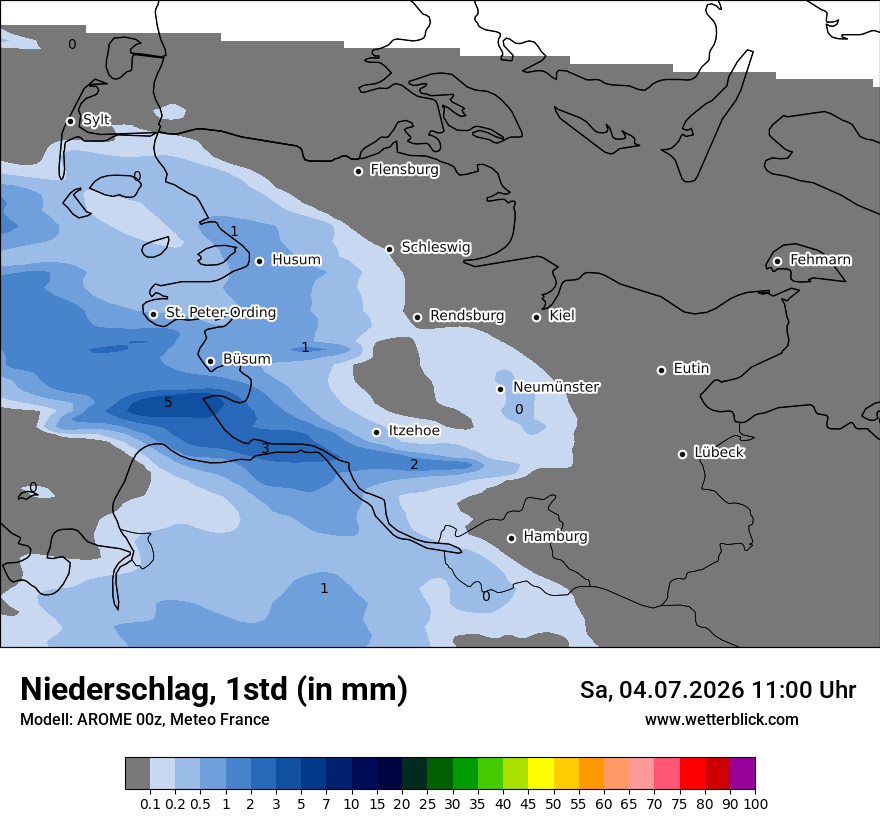 Modellkarte AROME – precip – sh