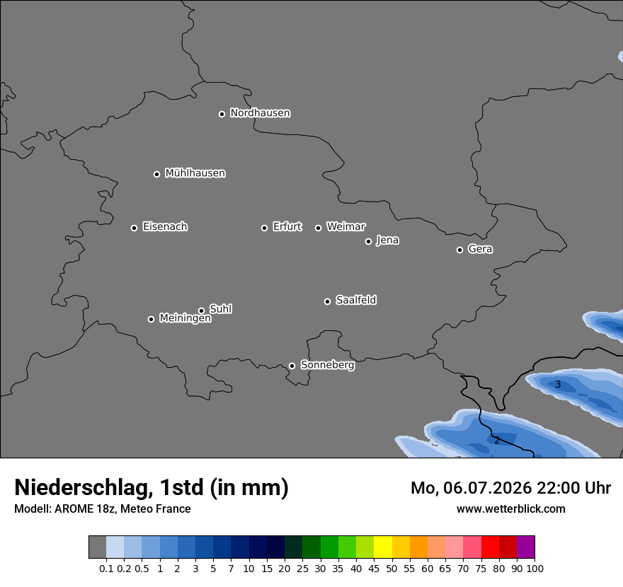 Modellkarte AROME – precip – th