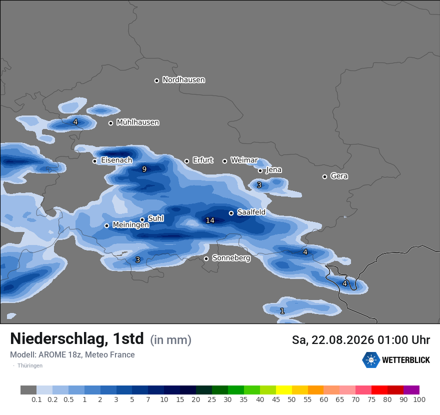 Modellkarte AROME – precip – th