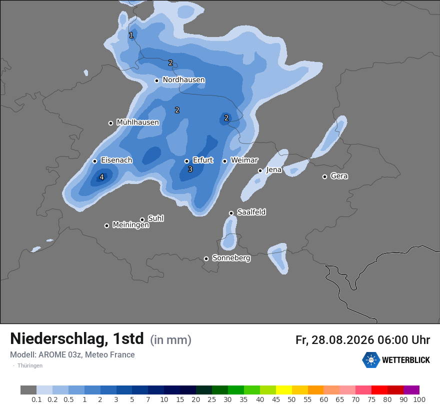Modellkarte AROME – precip – th