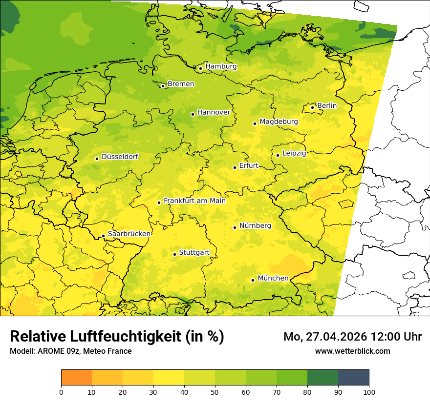 Modellkarte AROME – relhum – deutschland